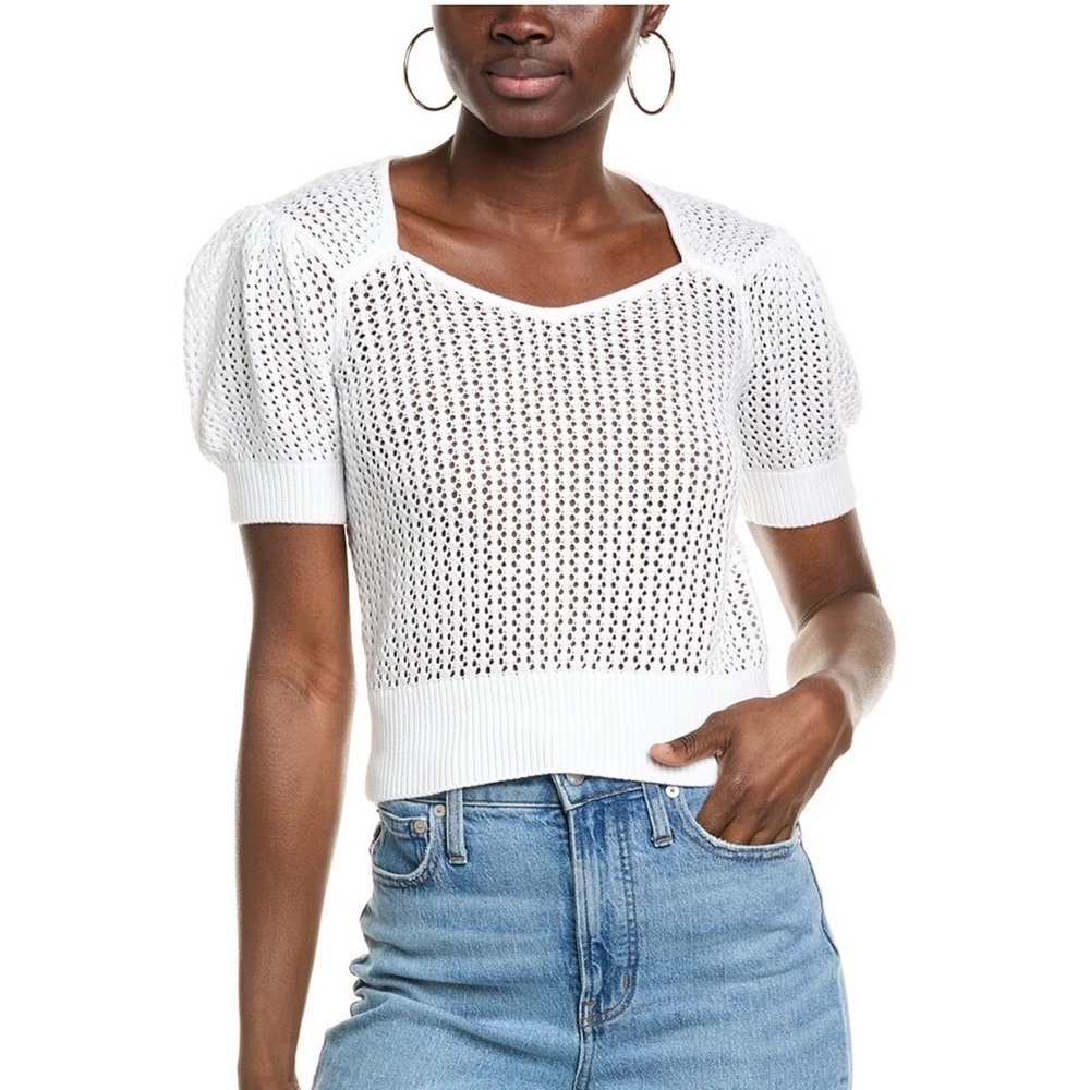 NWT 7 FOR ALL MANKIND WHITE SHORT SLEEVE SWEETHEART SWEATER